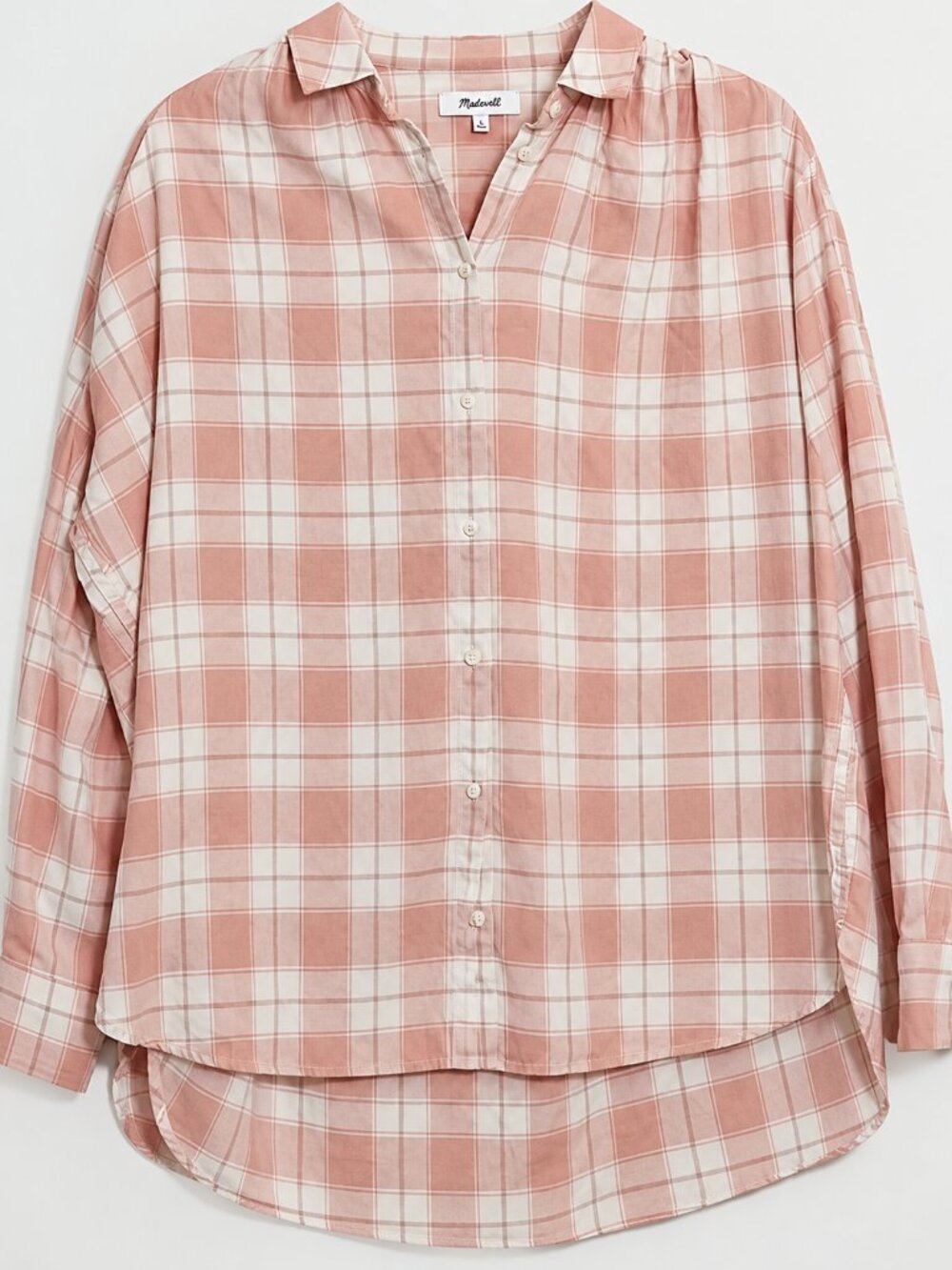 Madewell Pink & Cream Plaid Button-Down Shirt Size M